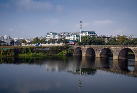 Stone arch bridge landscape viewのeditorial素材
