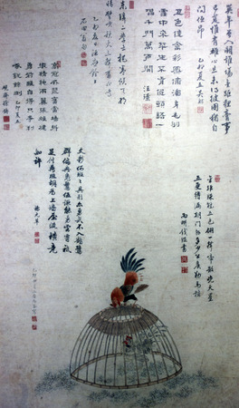 Cock fighting ancient painting at ningbo museumのeditorial素材
