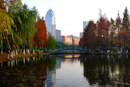Autumn color of Yinzhou Parkのeditorial素材