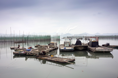 Aquaculture fishing boatのeditorial素材