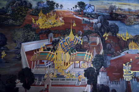 Thailand palace wall paintingのeditorial素材