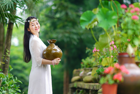 beautiful woman with traditional chinese costumeの写真素材