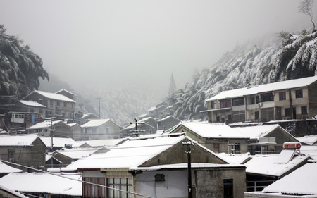 Houses covered in snow during winterのeditorial素材