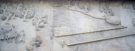Xianyang ancient ferry relief wallのeditorial素材