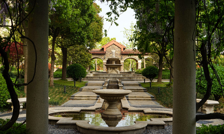 Atrium architecture landscape with fountainの写真素材