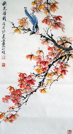Flowers and birds chinese ink paintingのeditorial素材