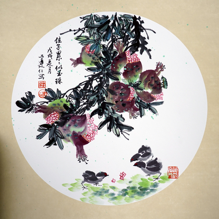 pomegranate Chinese ink paintingのeditorial素材