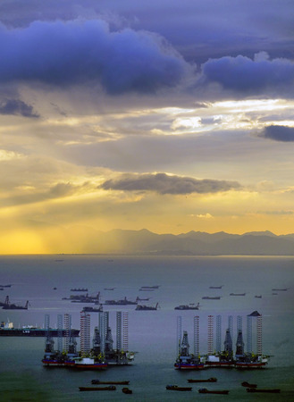 Shenzhen sunset scenery and shipのeditorial素材