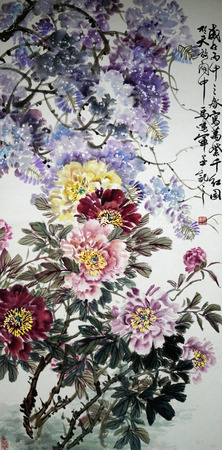 Peony wisteria traditional Chinese paintingのeditorial素材