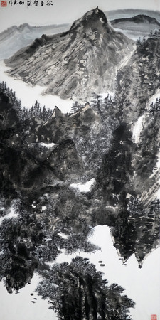 Helan Mountain Autumn Color traditional Chinese paintingのeditorial素材