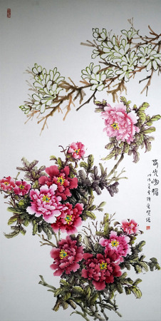 Spring flowers traditional Chinese paintingのeditorial素材