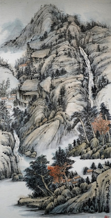 Helan Mountain scenery traditional Chinese paintingのeditorial素材