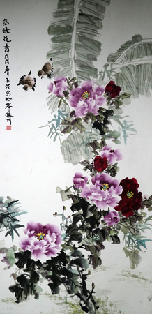 Birds and flowers traditional Chinese paintingのeditorial素材