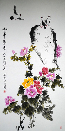 Peace Dove traditional Chinese paintingのeditorial素材