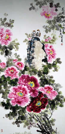 Peony traditional Chinese paintingのeditorial素材