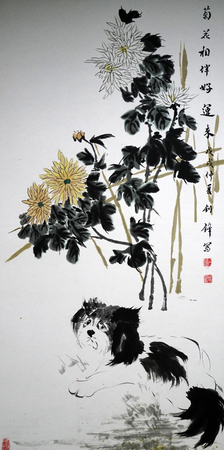 chrysanthemum traditional Chinese paintingのeditorial素材