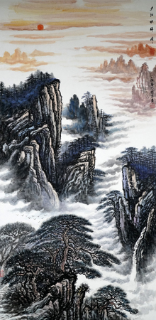 sunrise traditional Chinese paintingのeditorial素材