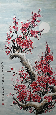 Red plum traditional Chinese paintingのeditorial素材