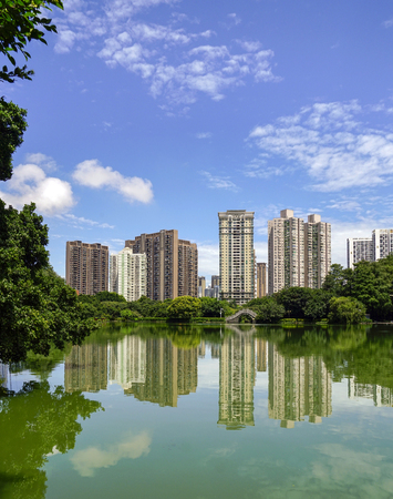 buildings by the lakeのeditorial素材