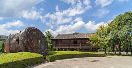 Zhuang ethnic wooden drum at villageのeditorial素材