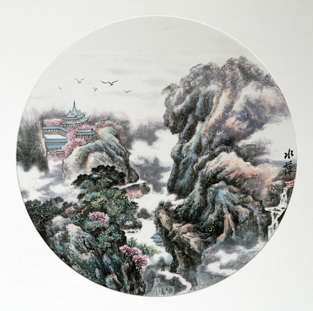 natural mountain peak traditional Chinese paintingのeditorial素材