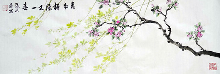 Peach blossom traditional chinese paintingのeditorial素材