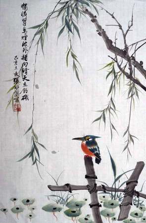kingfisher traditional chinese paintingのeditorial素材