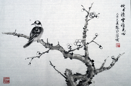 Flower and bird traditional chinese paintingのeditorial素材