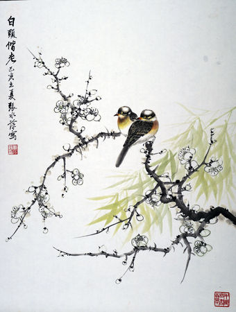 Flower and bird traditional chinese paintingのeditorial素材