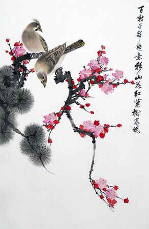 Flower and bird paintingのeditorial素材
