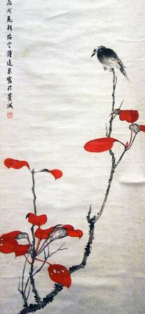 Flower and bird paintingのeditorial素材