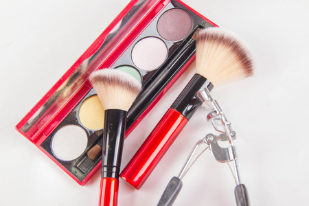 Set of decorative cosmetics on light colorful backgroundの写真素材