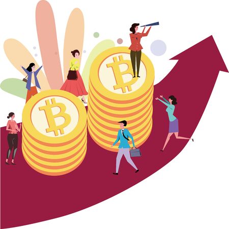 Bitcoin rising blockchain technologyのイラスト素材