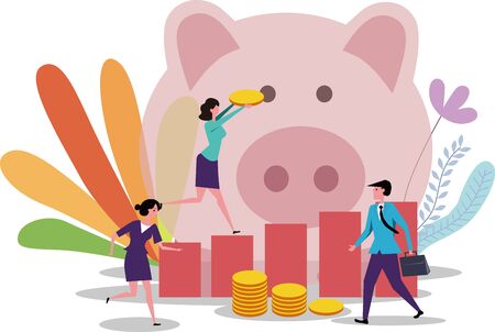 Financial piggy bank piggy bank rising income on white backgroundのイラスト素材