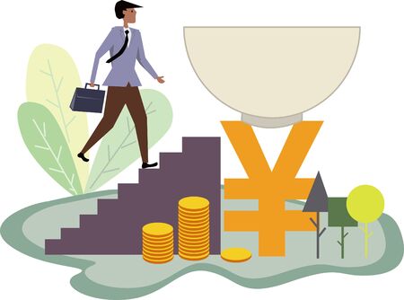 Office workers get more gold coins to get incomeのイラスト素材