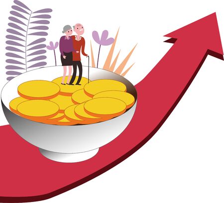 Senior citizens' savings investment pensions enter stocksのイラスト素材