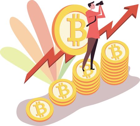concept image of Blockchain global business people invest in bitcoinのイラスト素材