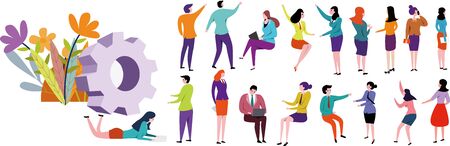 Financial business character material on a white background, various expressions dynamic actionのイラスト素材