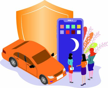 Concept of women discussing security measures of hailing rides at nightのイラスト素材