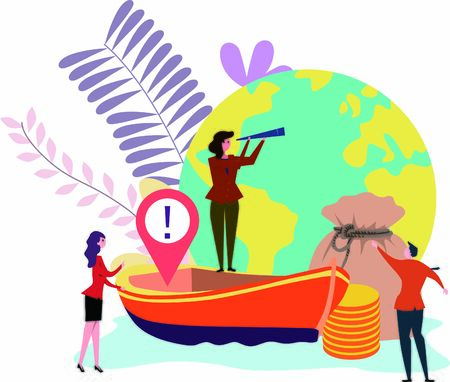 Financial illustration concept of business staff configure global investment planのイラスト素材