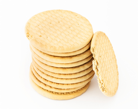 Healthy living concept: butter cookies isolated on white backgroundの写真素材
