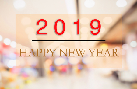 2019 New Year concept: Happy New Year 2019 on blur abstract bokeh backgroundの写真素材
