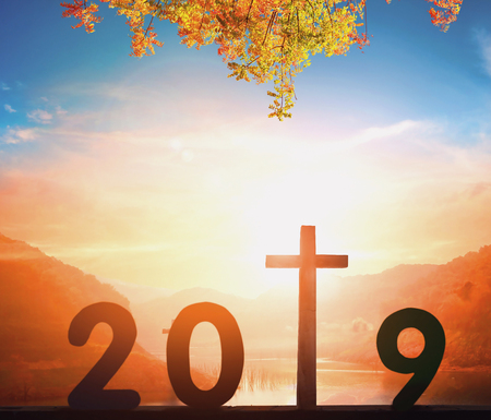 2019 New Year concept: 2019 at sunset backgroundの写真素材