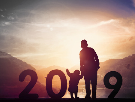 2019 New Year concept: 2019 at sunset backgroundの写真素材