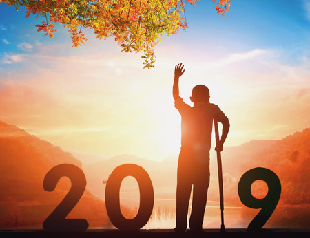 2019 New Year concept: 2019 at sunset backgroundの写真素材