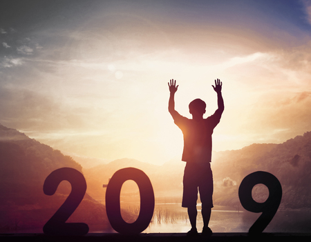 2019 New Year concept: 2019 at sunset backgroundの写真素材