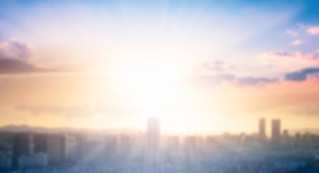 World Cities Day concept: Abstract view city on twilight color sky and clouds cityscape backgroundの写真素材