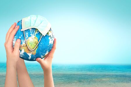 World Oceans Day concept: Abstract blurred background of ocean beachの写真素材
