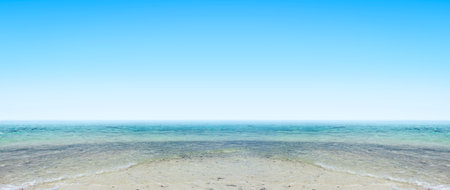 Horizon Spring Morning blue sky Scape in blue by the Seaの写真素材