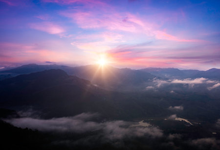 Sunrise in the morning at the top of the mountain, Thailand.の写真素材